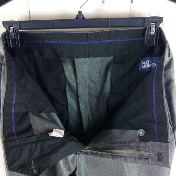 Billy London UK Gray Check Men's Dress Pants 34x33.5 Flat Front - Picture 7 of 9